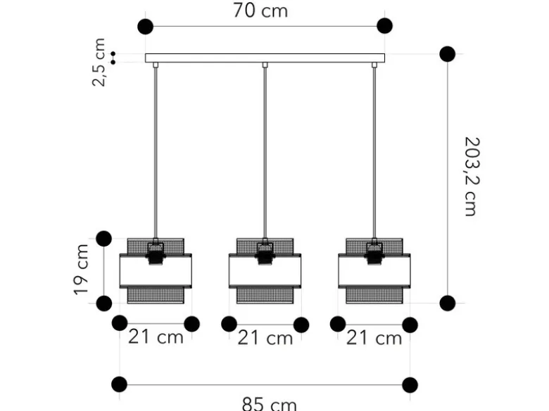 LED Hängelampe 3-flammig, Metall Gold mit Stoffblende Schwarz, Breite 85cm