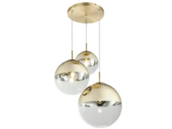 LED Hängelampe 3-flammig mit Glaskugeln in Gold & Klarglas