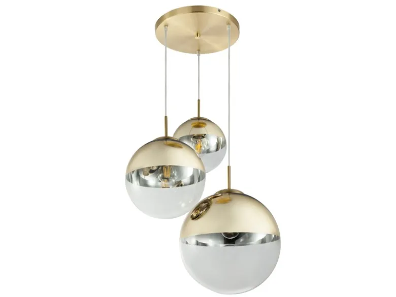 LED Hängelampe 3-flammig mit Glaskugeln in Gold & Klarglas