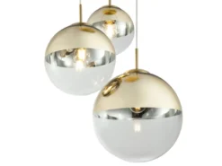 LED Hängelampe 3-flammig mit Glaskugeln in Gold & Klarglas