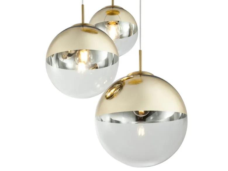 LED Hängelampe 3-flammig mit Glaskugeln in Gold & Klarglas