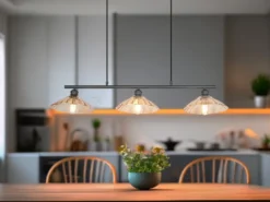 LED Hängelampe 3-flammig Schwarz, Glasschirme Amber, Breite 100cm