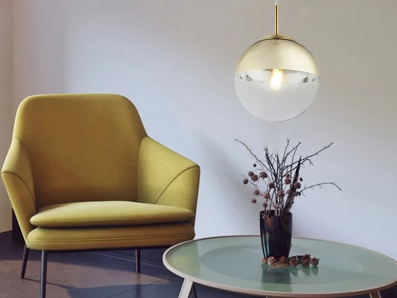 LED Hängelampe mit Glaskugel Design in Gold & Klarglas, Ø 20cm