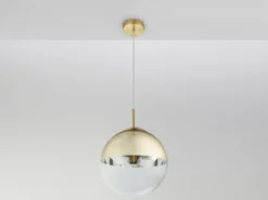 LED Hängelampe mit Glaskugel Design in Gold & Klarglas, Ø 25cm