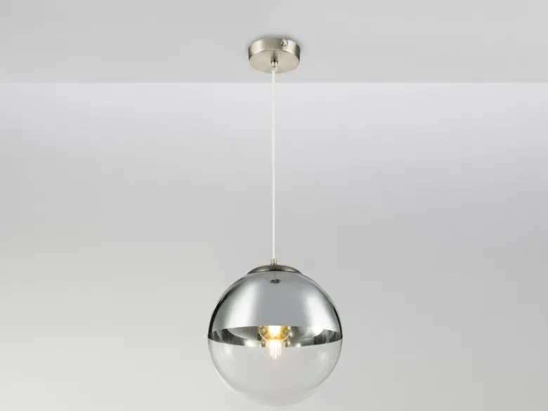 LED Hängelampe mit Glaskugel, Design in Chrom & Klarglas, Ø 30cm