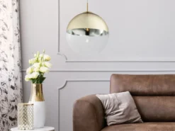 LED Hängelampe mit Glaskugel Design in Gold & Klarglas, Ø 33cm
