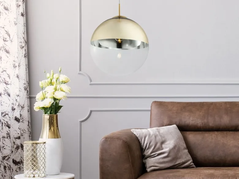 LED Hängelampe mit Glaskugel Design in Gold & Klarglas, Ø 33cm