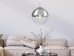 LED Hängelampe mit Glaskugel, Design in Chrom & Klarglas, Ø 25cm