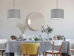 LED Hängelampe mit Lampenschirm Leinen Grau, Ø 30cm