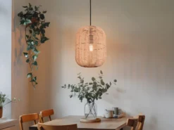 LED Hängelampe mit Sisal Geflecht Lampenschirm, Ø 25cm