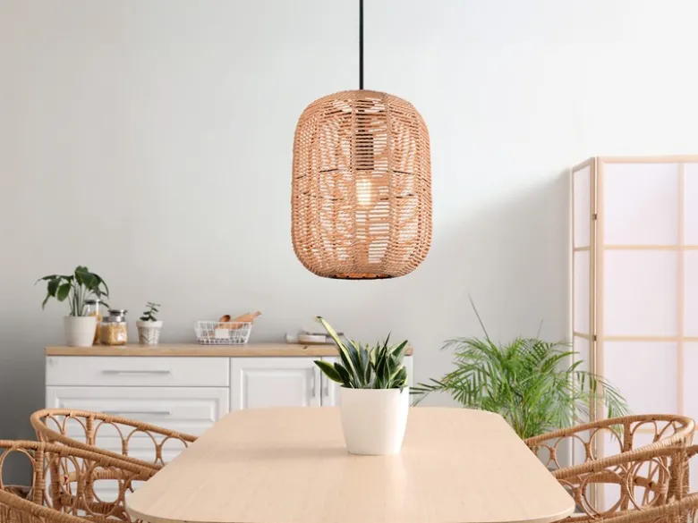 LED Hängelampe mit Sisal Geflecht Lampenschirm, Ø 25cm
