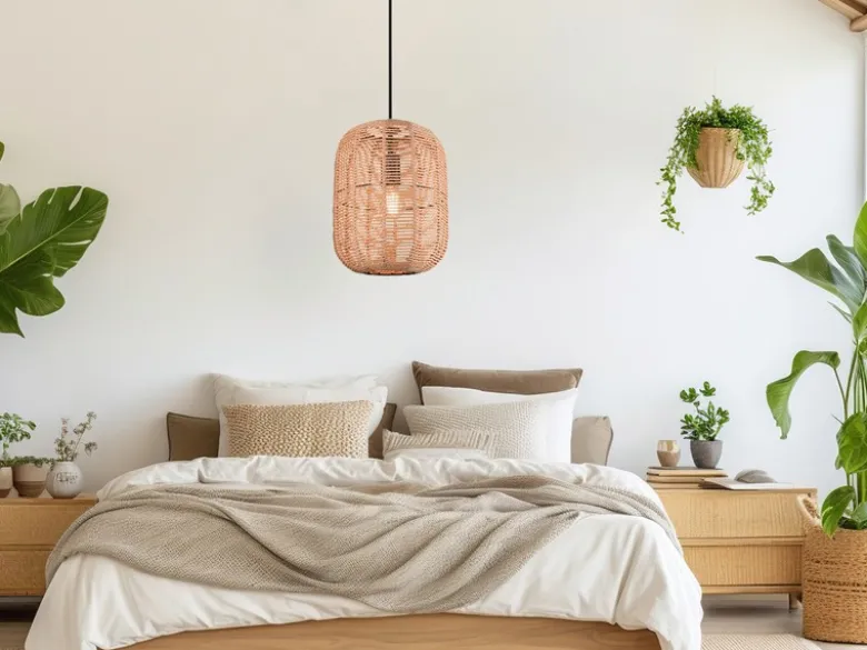 LED Hängelampe mit Sisal Geflecht Lampenschirm, Ø 25cm
