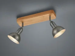 LED Holzbalken Deckenstrahler Silber Antik 2-flammig, Breite 33cm