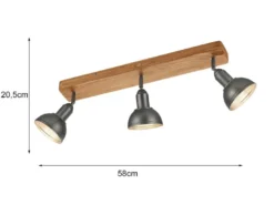 LED Holzbalken Deckenstrahler Silber Antik 3-flammig, Breite 58cm