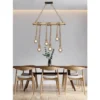 LED Holzbalken Pendelleuchte 6-flammig mit Bambusrohr & Tau, Breite 100cm