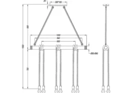 LED Holzbalken Pendelleuchte 6-flammig mit Bambusrohr & Tau, Breite 100cm