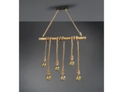 LED Holzbalken Pendelleuchte 6-flammig mit Bambusrohr & Tau, Breite 100cm