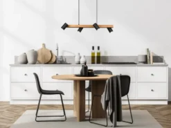 LED Holzbalken Pendelleuchte 4-flammig Schwarz, Breite 80cm