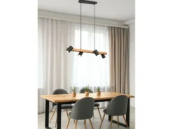 LED Holzbalken Pendelleuchte 4-flammig Schwarz, Breite 80cm