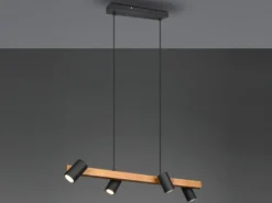 LED Holzbalken Pendelleuchte 4-flammig Schwarz, Breite 80cm