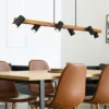 LED Holzbalken Pendelleuchte 6-flammig lang Schwarz, Breite 115cm