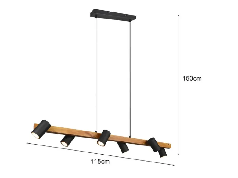 LED Holzbalken Pendelleuchte 6-flammig lang Schwarz, Breite 115cm