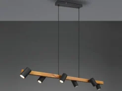 LED Holzbalken Pendelleuchte 6-flammig lang Schwarz, Breite 115cm