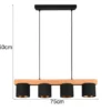 LED Holzbalken Pendelleuchte 4-flammig Stoffschirme Schwarz Gold, B: 75cm