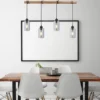 LED Holzbalken Pendelleuchte mit 4 Rauchglas Lampenschirmen, Breite 98cm