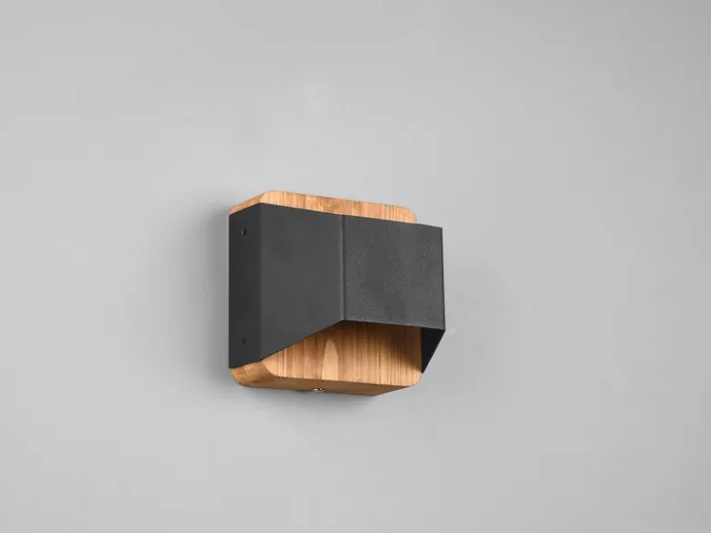 LED Holz Wandlampe ARINO Up and Down mit Stufen Dimmer Schwarz, Höhe 12cm