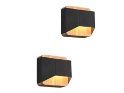 LED Holz Wandlampen 2er Set Up and Down mit Stufen Dimmer Schwarz, Höhe 12cm