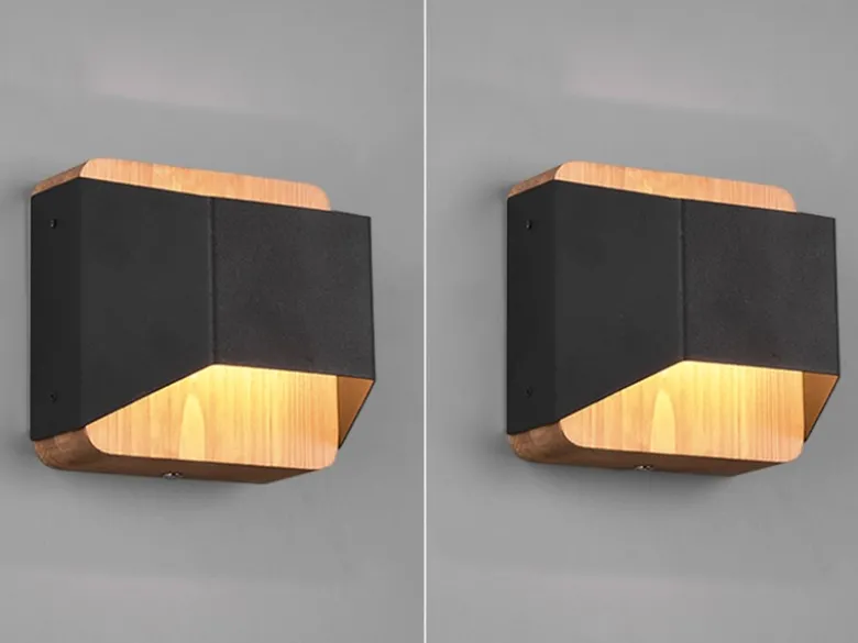 LED Holz Wandlampen 2er Set Up and Down mit Stufen Dimmer Schwarz, Höhe 12cm
