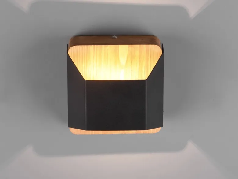 LED Holz Wandlampen 2er Set Up and Down mit Stufen Dimmer Schwarz, Höhe 12cm