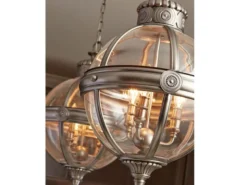 LED Jugendstil Pendelleuchte aus massivem Stahl in Silber Antik, Ø 37cm