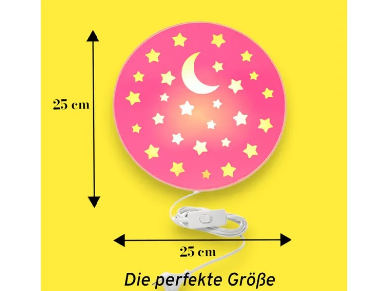 LED Kinderzimmer Wandlampe mit Stecker und Schalter, Rosé Ø 25cm