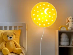 LED Kinderzimmer Wandlampe mit Stecker und Schalter, Gelb Ø 25cm