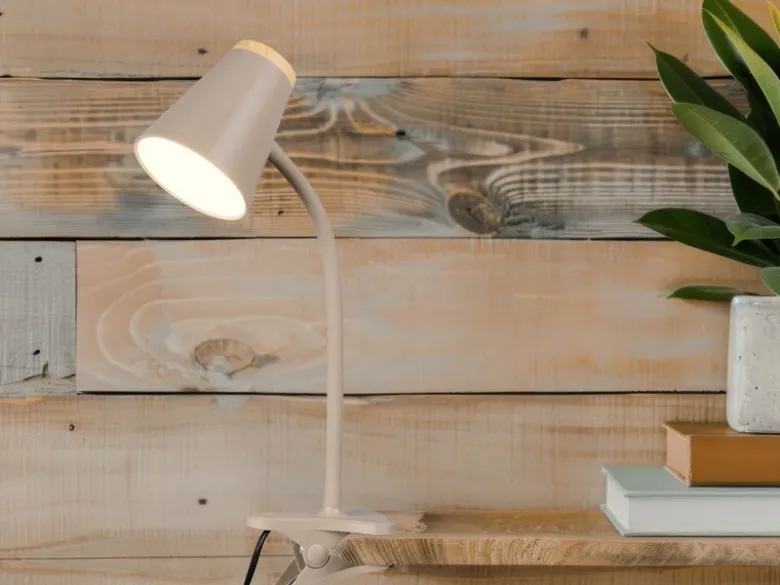 LED Klemmlampe PONGO Beige flexibel biegsam, Höhe 33cm