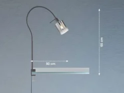 LED Klemmlampe Rauchglas Schwarz, Schwanenhals Leselampe, Breite 8,5cm