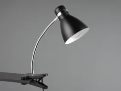 LED Klemmleuchte flexibel, Chrom & Metallschirm Schwarz, 36cm