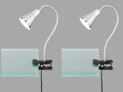 LED Klemmleuchten 2er SET 1 flammige Kunststoff Schwanenhalslampe in Silber