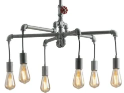 LED Kronleuchter 6-flammig Grau Antik, Wasserrohr Industrial, Ø 72cm