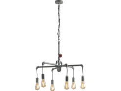 LED Kronleuchter 6-flammig Grau Antik, Wasserrohr Industrial, Ø 72cm