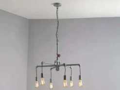 LED Kronleuchter 6-flammig Grau Antik, Wasserrohr Industrial, Ø 72cm