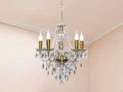 LED Kronleuchter 5-flammig Messing Gold mit Acryl Kristall Ø 52cm
