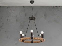 LED Kronleuchter 6-flammig mit Hanfseil Ring Ø50cm