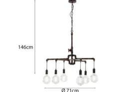 LED Kronleuchter 6-flammig Rostoptik, Wasserrohr Industrial, Ø 72cm