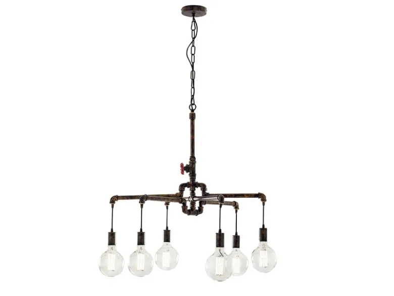 LED Kronleuchter 6-flammig Rostoptik, Wasserrohr Industrial, Ø 72cm