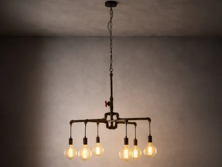 LED Kronleuchter 6-flammig Rostoptik, Wasserrohr Industrial, Ø 72cm