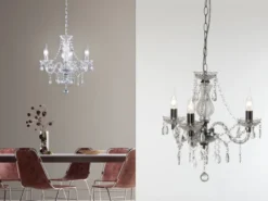 LED Kronleuchter 3-flammig Silber Chrom mit Acryl Kristall Ø 46cm