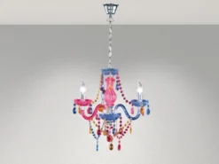 LED Kronleuchter 3-flammig Silber Chrom mit Acryl Kristall bunt Ø 46cm